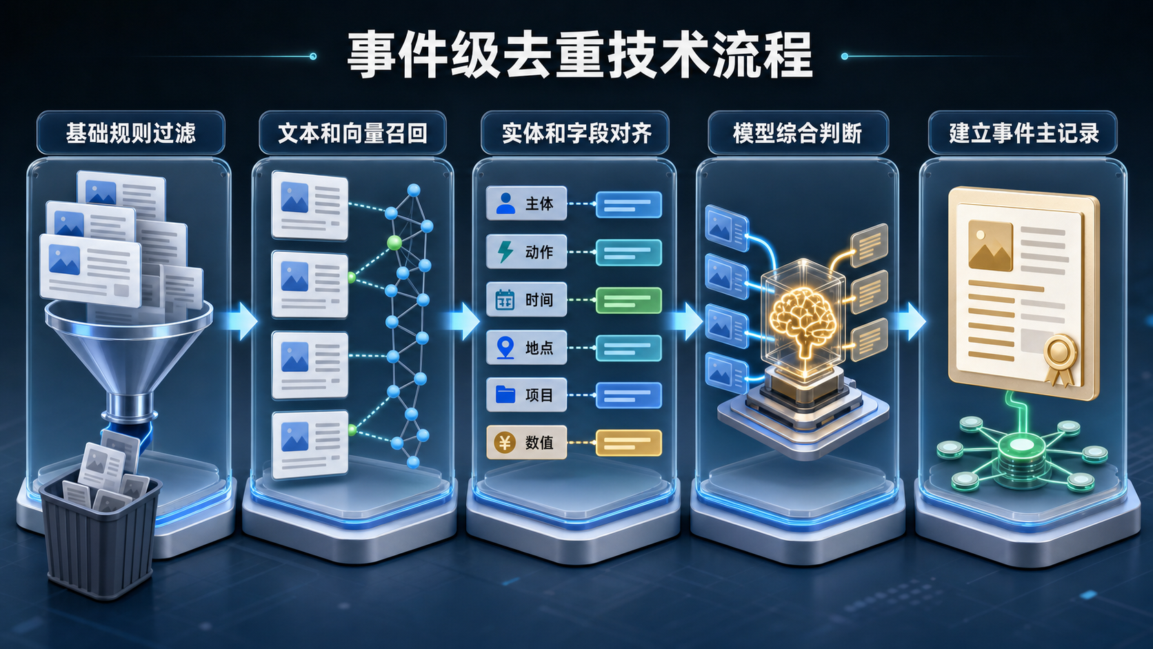 企业情报系统在处理海量新闻时,不能仅依赖文本或语义去重,因为文本相似不等于事件相同,且不同来源的报道往往描述同一事实。本文解析了从文本级、语义级到事件级去重的技术演进,指出后者需提取主体、动作、时间等要素进行归并。通过对比实体名称标准化和事件类型判断,强调只有关键要素对齐才能准确识别重复事件,避免知识库冗余,从而提升RAG检索与企业决策的准确性。